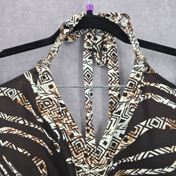 Faded Glory Brown Print Braid Halter Tankini Padded Swimwear Top Plus 3XL 22-24 - Picture 3 of 6
